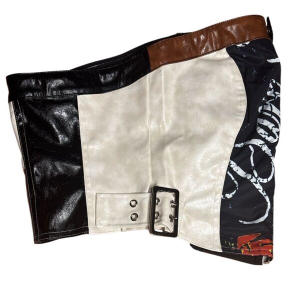 Faux Leather Brown and Black Patchwork Skirt Set - Picture 8 of 12